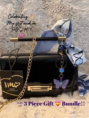 Black Vegan Box Bag with Gold Chain & Butterfly Charm
